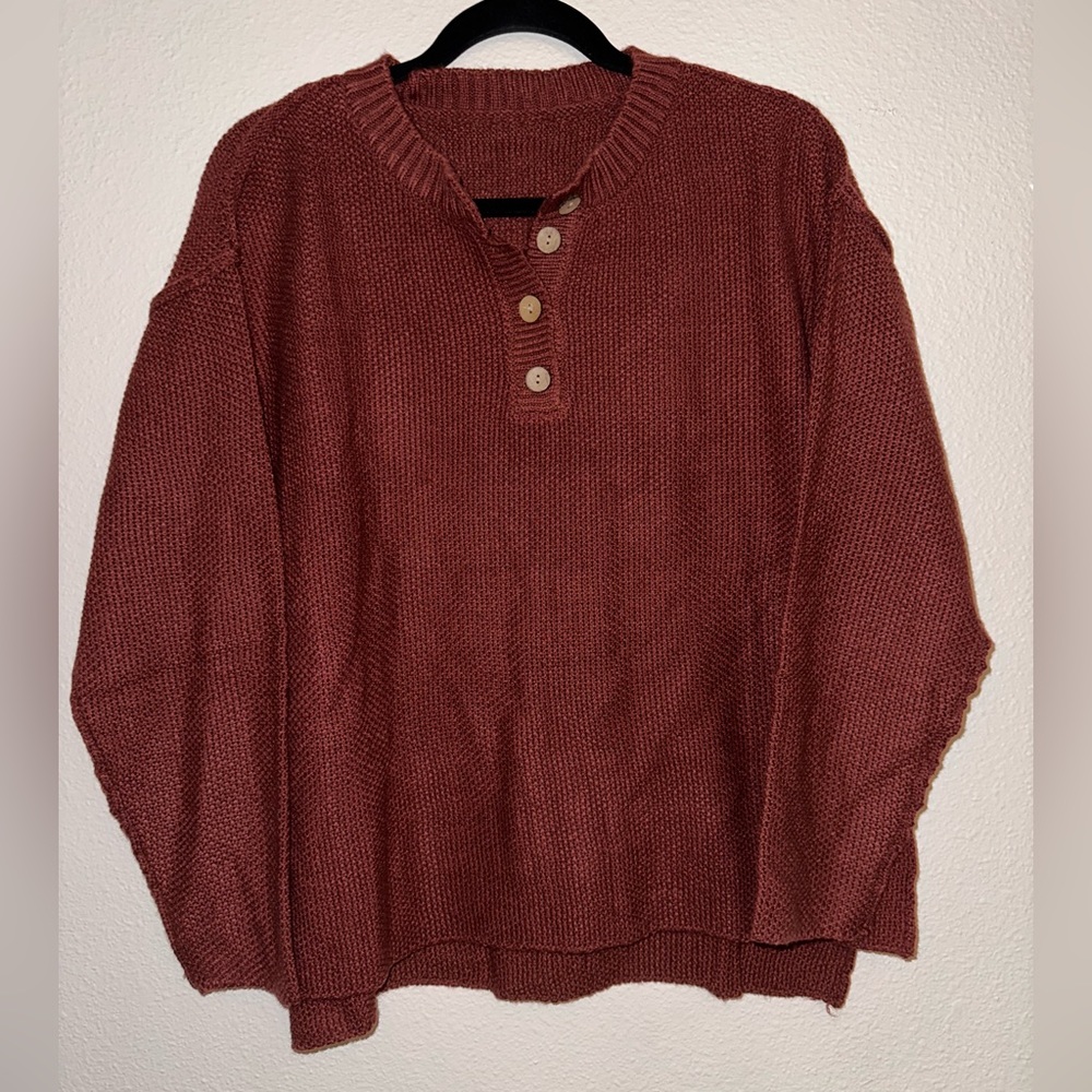 Rust Color Sweater, Size Small, Functioning Butto… - image 1